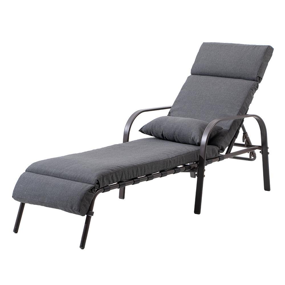 Adjustable Dark Gray Cushioned Steel Frame Outdoor Chaise Lounge
