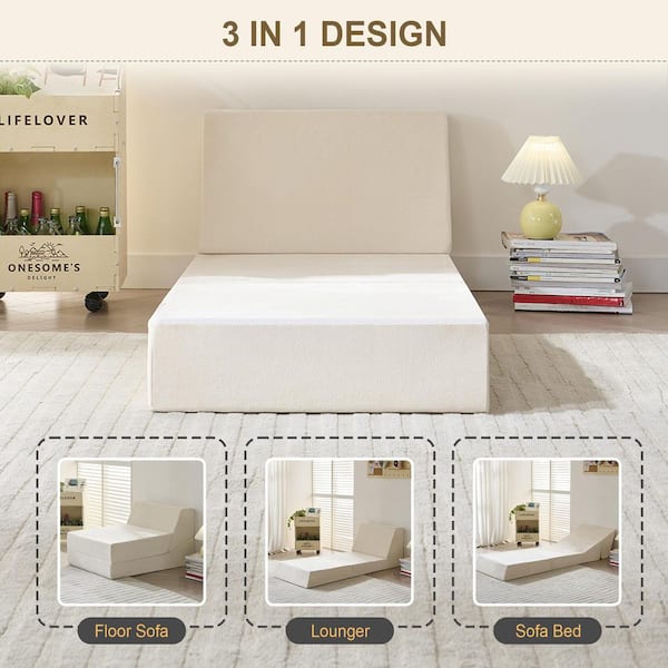 6 in. Medium Twin Folding Memory Foam Mattress Tri-Fold Sofa Living Room Bedroom Convenience Boxed Set