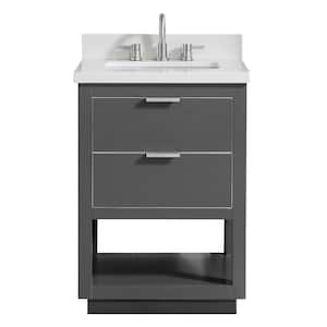 Allie 25 in. W x 22 in. D Bath Vanity in Gray with Silver Trim with Quartz Vanity Top in White with Basin