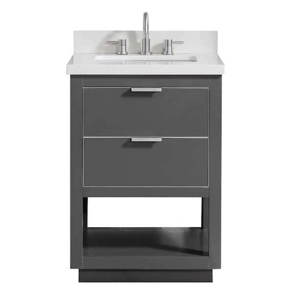 Avanity Allie 25 in. W x 22 in. D Bath Vanity in Gray with Silver Trim with Quartz Vanity Top in White with Basin