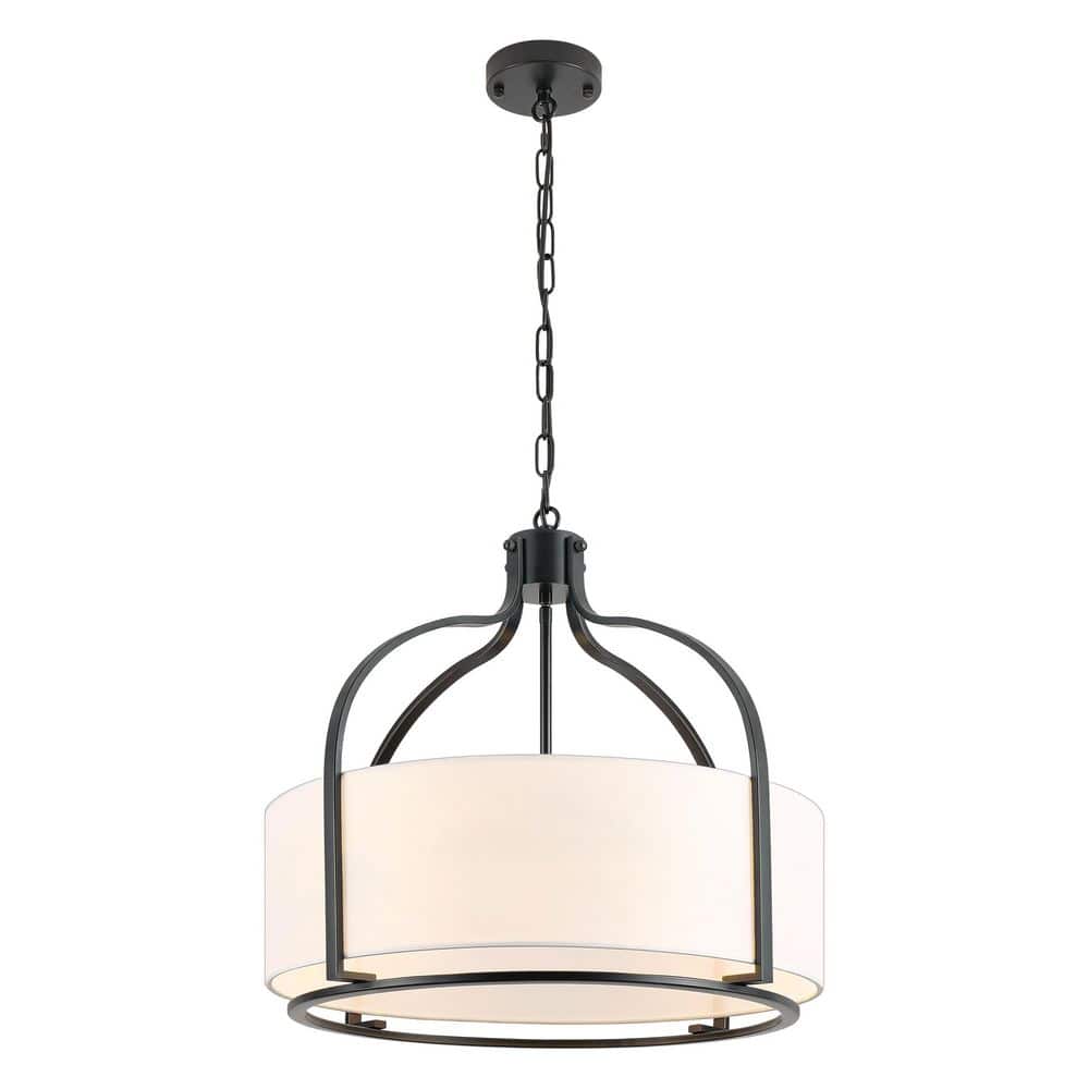 5-Light Farmhouse Matte Black Drum Fabric Chandelier with Adjustable Height for Dining Rooms, Kitchen Islands price history on PriceWatchPro
