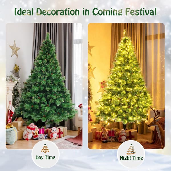 Costway 7 ft. Pre-lit Hinged Artificial Christmas Tree with 1233 ...