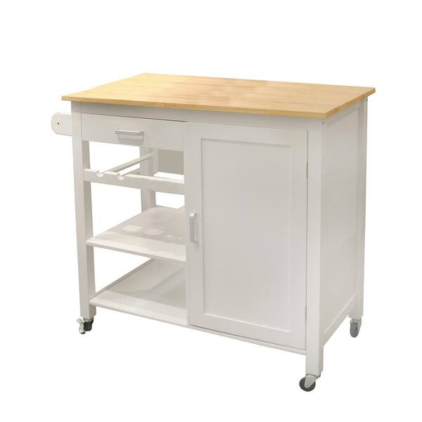 White Wood 19.00 in. W Mobile Kitchen Island with Four Wheels
