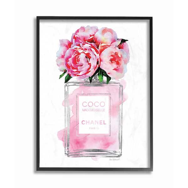 The Stupell Home Decor Collection Glam Perfume Bottle V2 Flower Silver Pink Peony Oversized Framed Giclee Texturized Art