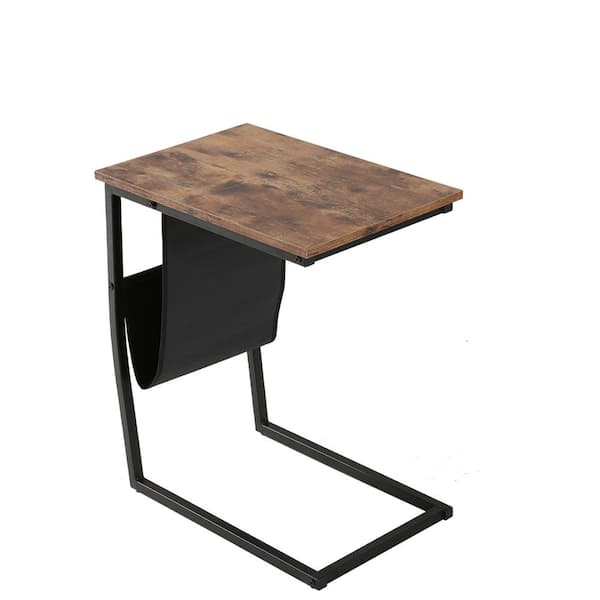 Boyel Living Industrial Side Table for Coffee Laptop Tablet, Slides Next to Sofa Couch, Wood Look Accent Furniture with Metal Frame