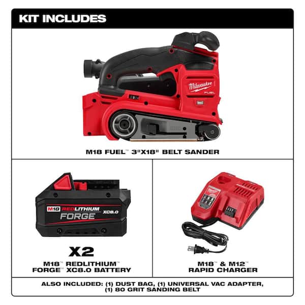 M18 FUEL 18-Volt Lithium-Ion Cordless Belt Sander w/ (2) FORGE 8.0 Ah Batteries & Charger