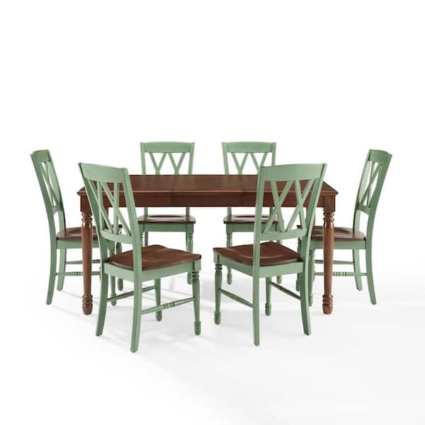CROSLEY FURNITURE Shelby 7-Piece Rectangular Dark Cherry and Teal Wood Top Dining Set Seats 6