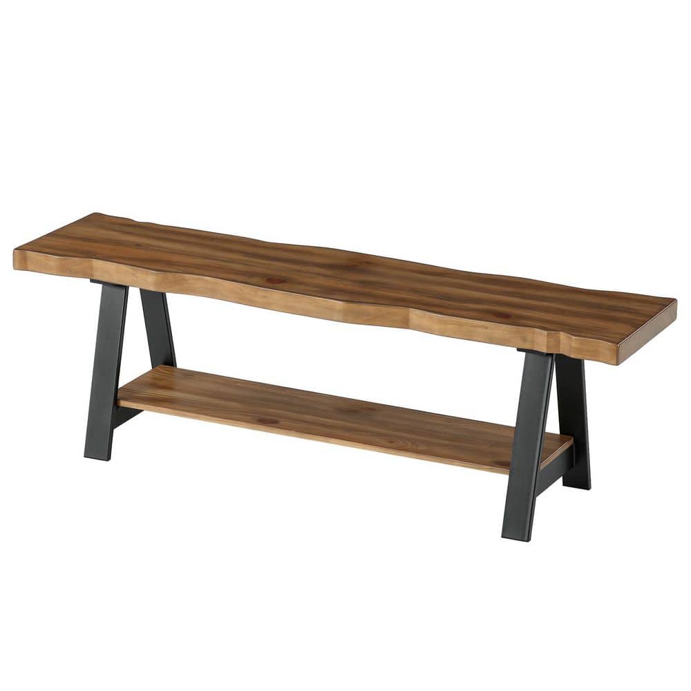 2 Pieces 55 in. Brown Dining Bench with Storage Shelf, Farmhouse Indoor Bench Entryway Bench for Dining Room, Sets 2 price history on PriceWatchPro