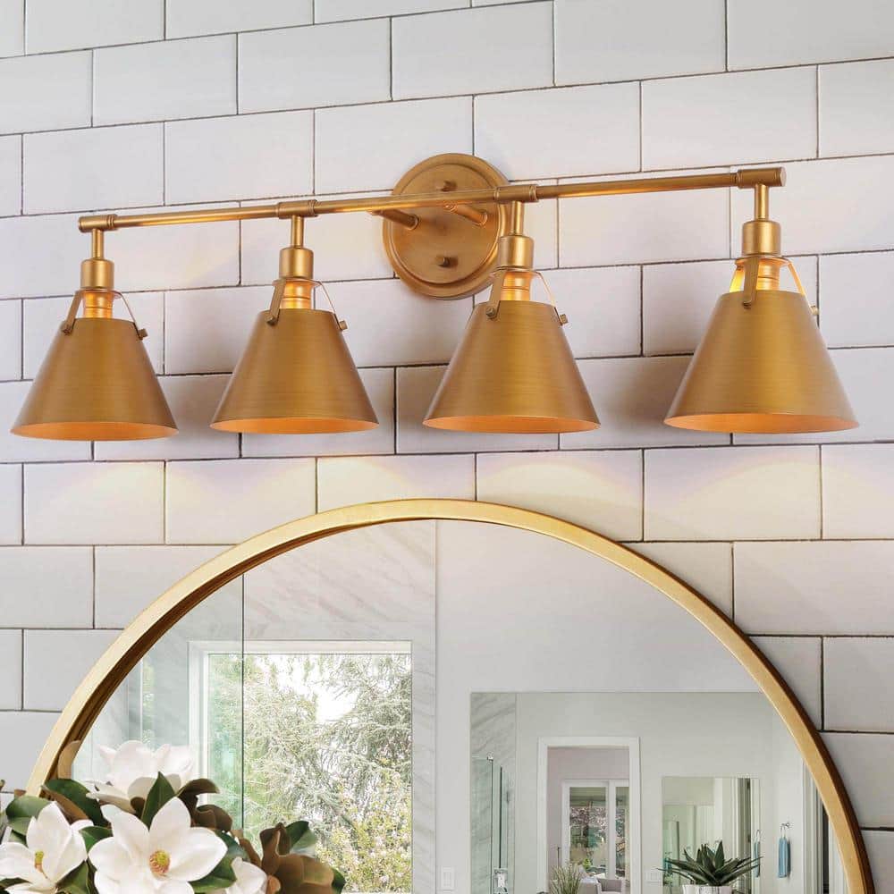 LNC 31 in. Brushed Vintage Gold Bathroom Vanity Light 4-Light Classic ...