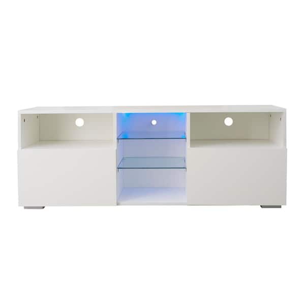 CIPACHO 47.2 in. MDF White TV Stand with 2-Storage Drawers Fits TV's up to 55 in. with 20-Colors LED Lights