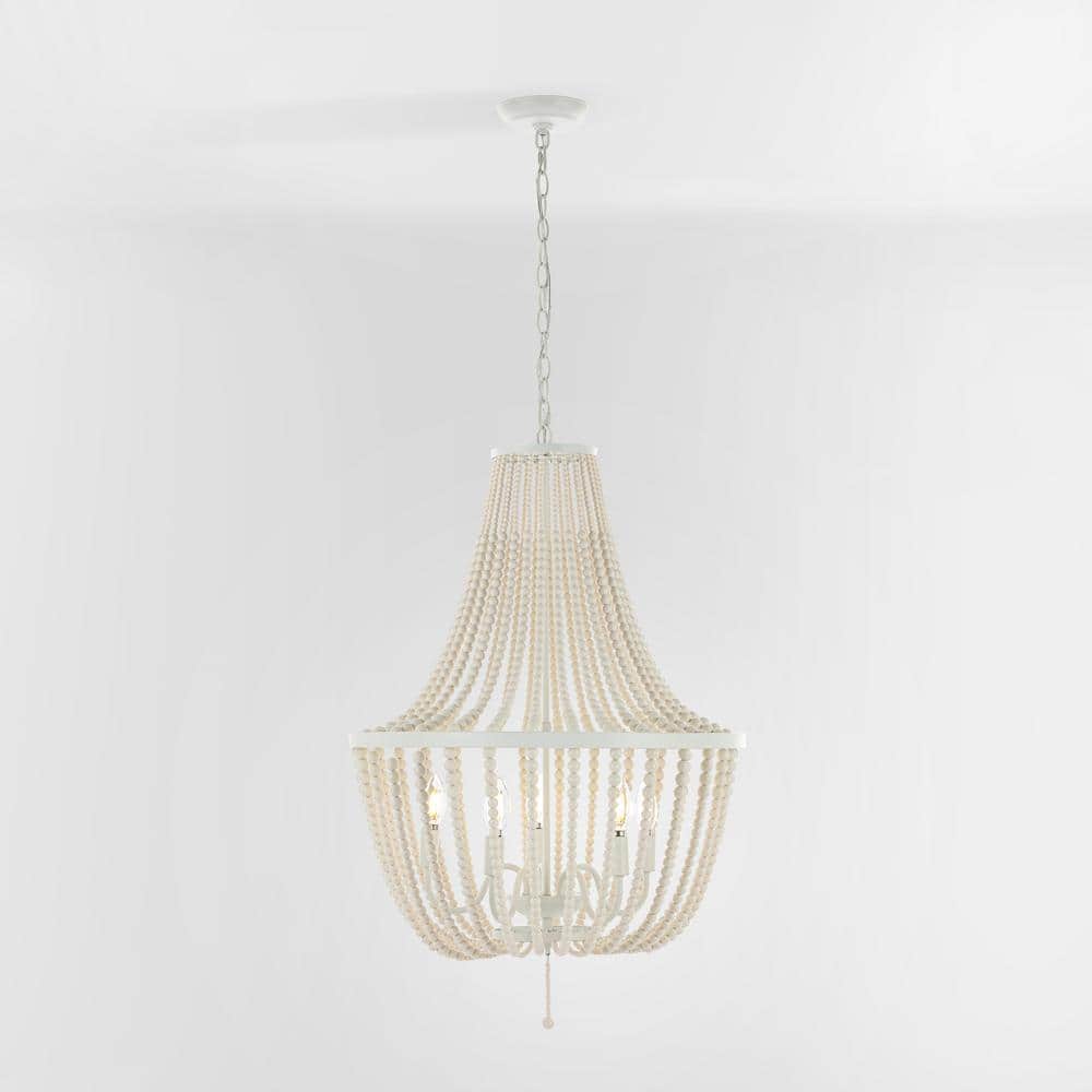 Elanie Cream Wood Beads 5-Light LED Pendant