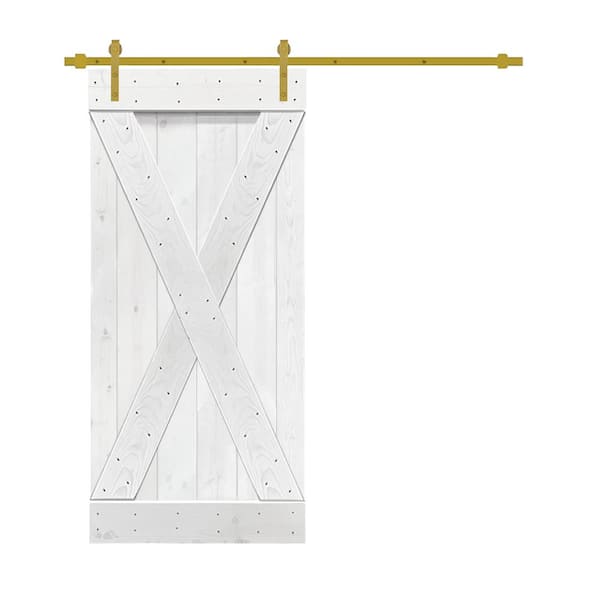 CALHOME X 36 in. x 84 in. in Solid White Stained Knotty Pine Wood Interior Sliding Barn Door with Hardware Kit