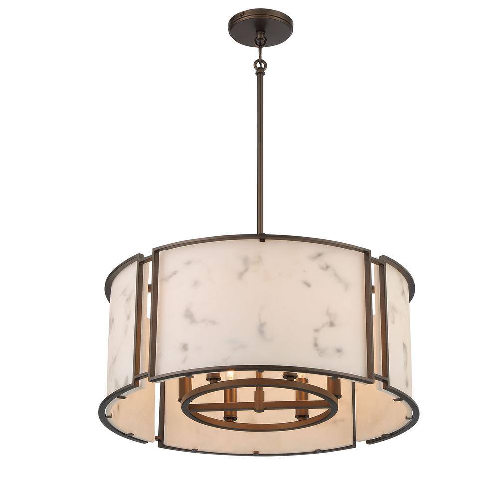 Hellenic Bronze Poly Alabaster 6-Light Indoor/Outdoor Drum Pendant