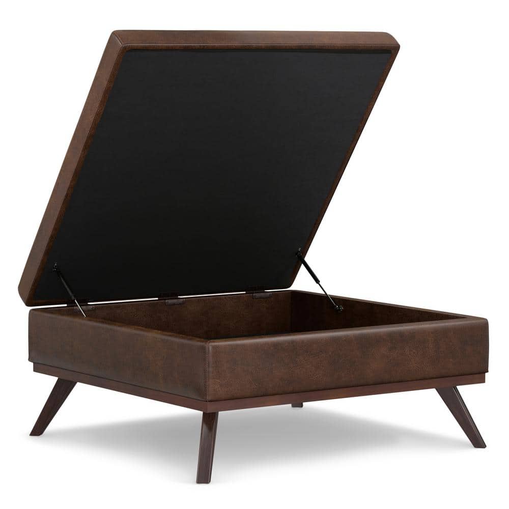 Owen 40" Distressed Chestnut Brown Faux Leather Coffee Table Ottoman