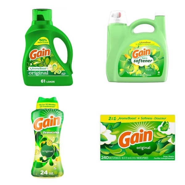 Aroma Boost Original Scent Laundry Set: Detergent (88 fl oz), Softener (140 oz), Beads (24 oz), Dryer Sheets (240-Count)