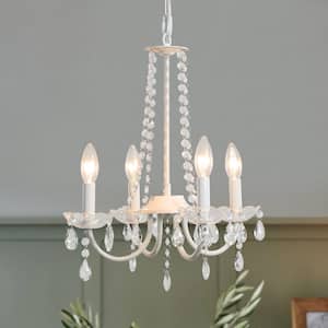 4-Light White Minimalist Crystal Style Chandelier Light with Plug in Cord for Living Room
