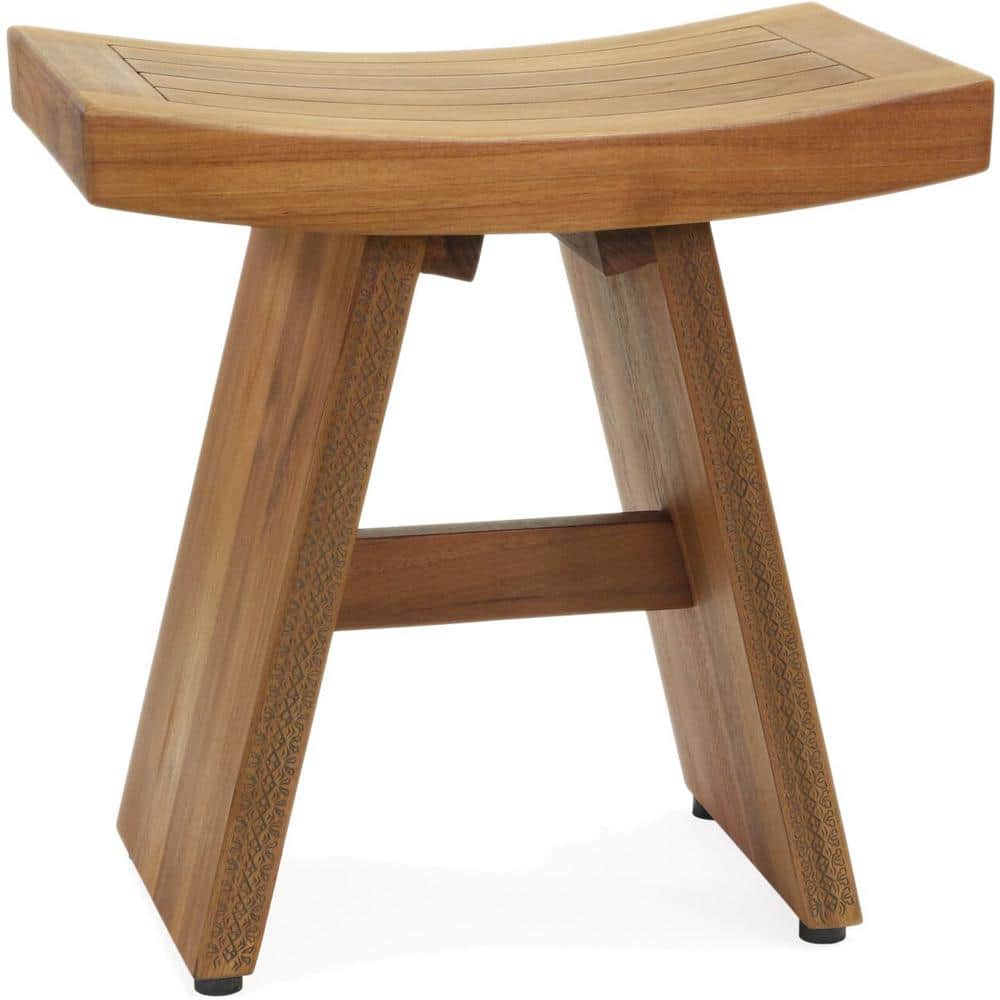 18 in. x 12 in. Asia Artisan Freestanding Teak Shower Bench with Carved Pat