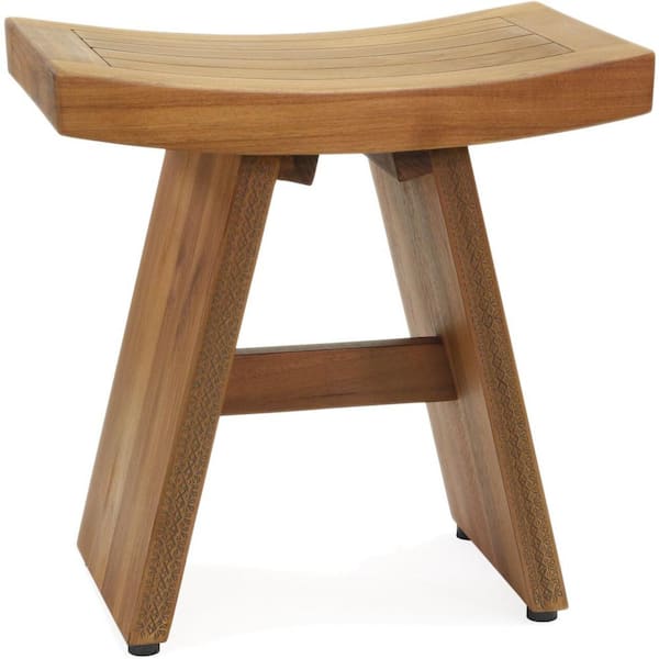 AquaTeak 18 in. x 12 in. Asia Artisan Freestanding Teak Shower Bench with Carved Pattern on Both Legs