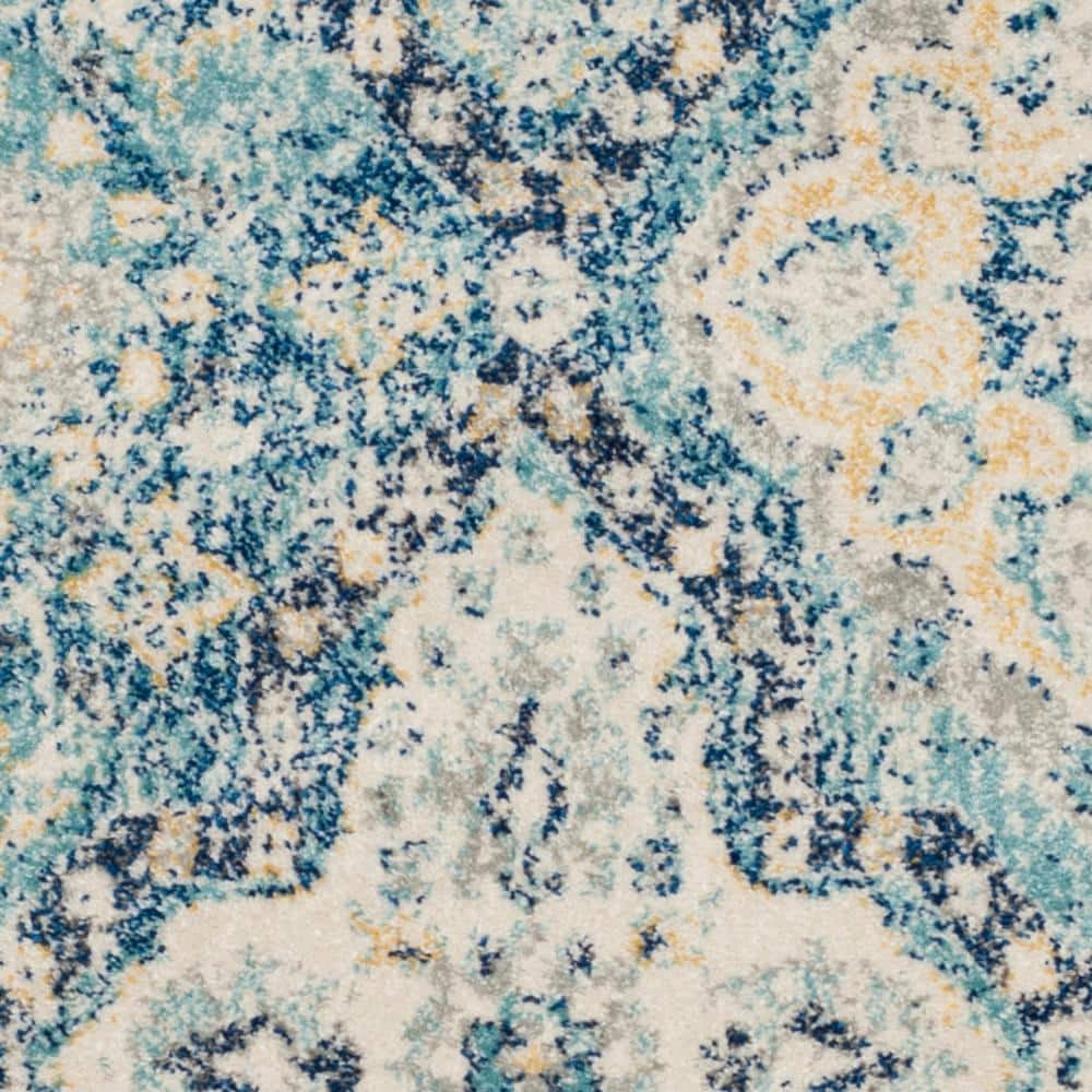Light Blue High Pile Synthetic Boho Area Rug