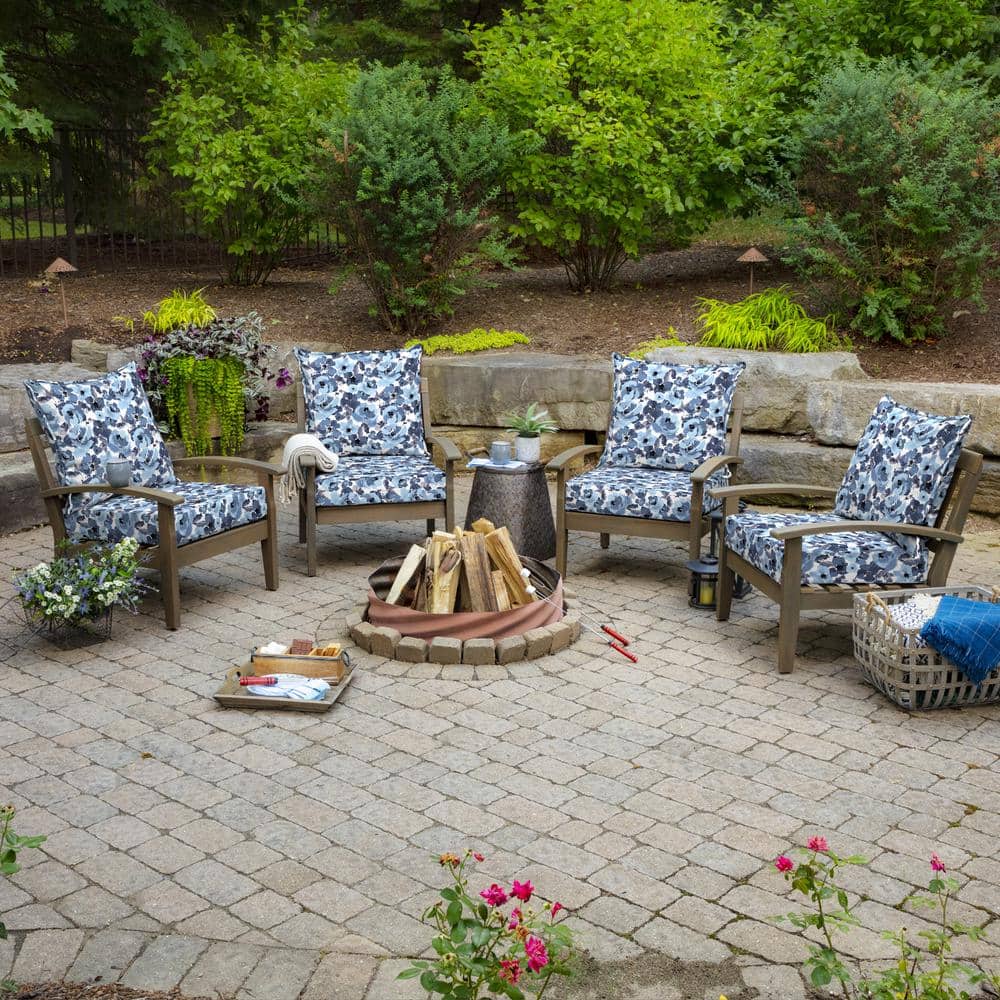 Blue Garden Floral Outdoor Deep Seat Cushion Set