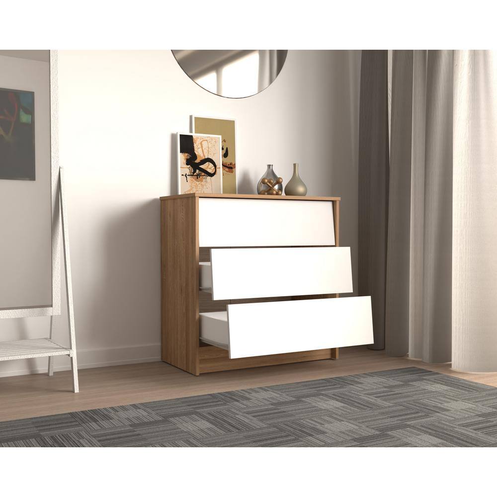 Amaretto Oak and White 3-Drawer Horizontal Dresser