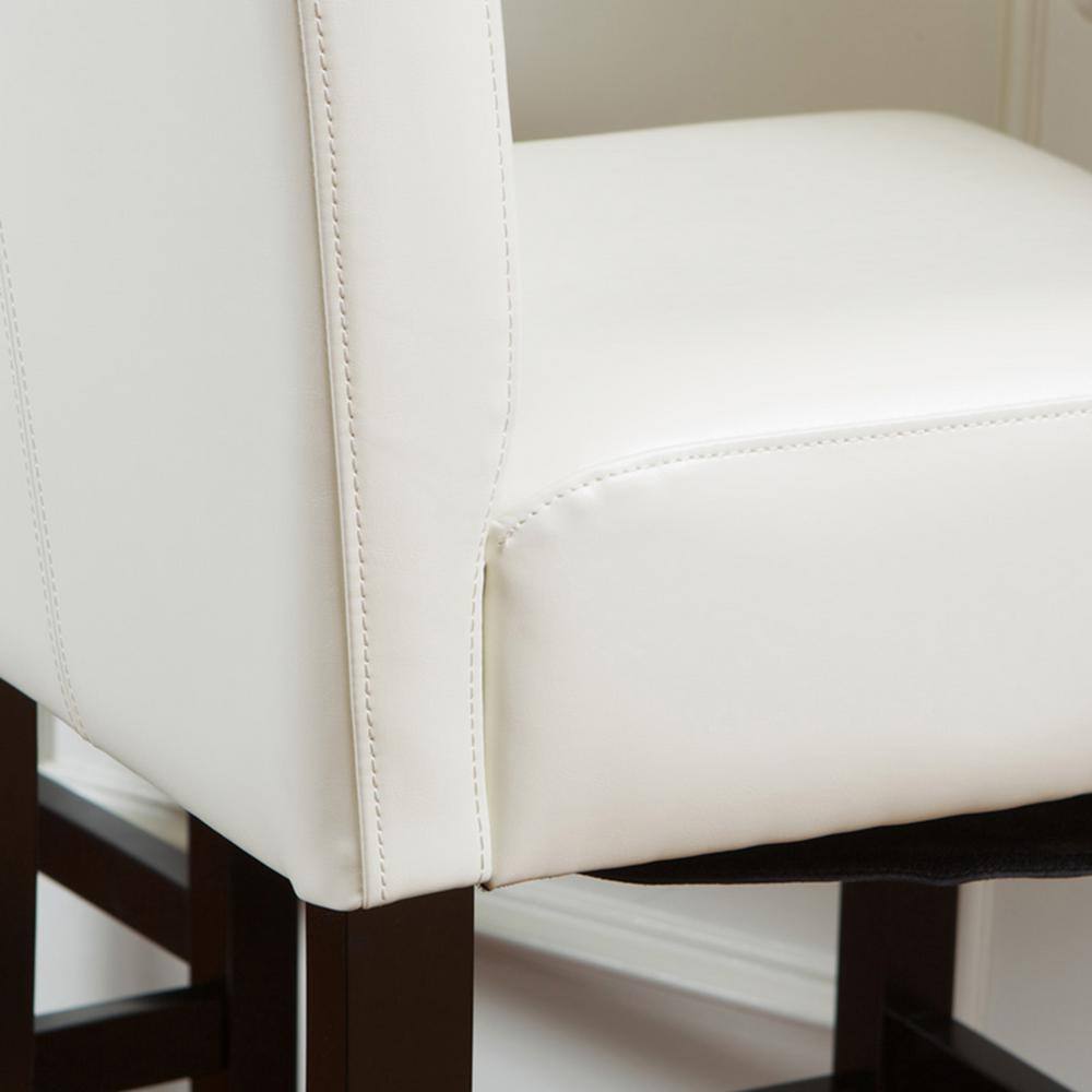 Lopez Contemporary Ivory Leather and Wood Counterstools, Set of 2