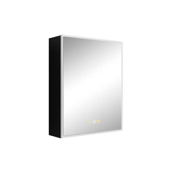 Maincraft 24 in. W x 30 in. H Rectangular Black Aluminum Recessed/Surface Mount Medicine Cabinet with Mirror and LED Light