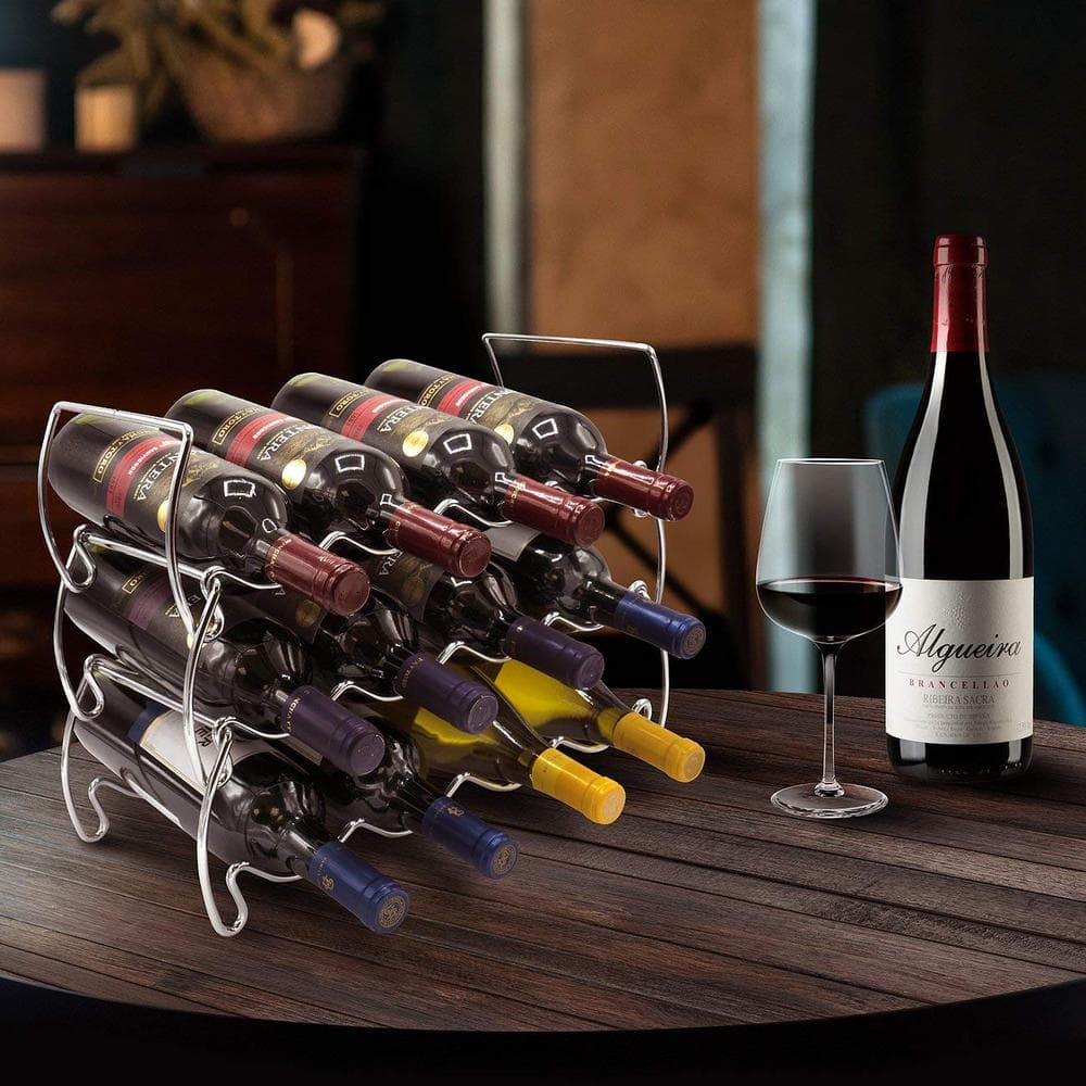 Sorbus 3-Tier Stackable Silver Metal Wine Rack for 12 Bottles