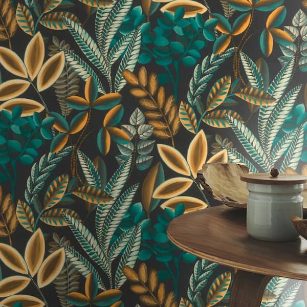 Liani Black Blue Painterly Botanical Wallpaper Sample