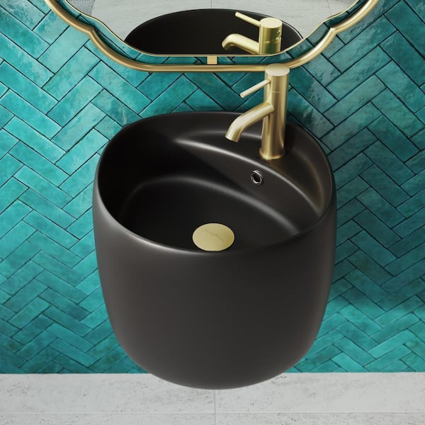 Swiss Madison Ivy Ceramic Bathroom Vessel Sink in Matte Black
