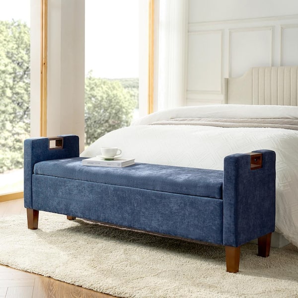 JAYDEN CREATION Telmo Navy Waterproof Storage Bench with Solid Wood Legs