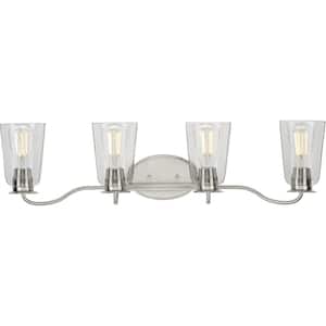 Durrell Collection 4-Light Brushed Nickel Clear Glass Coastal Bath Vanity Light