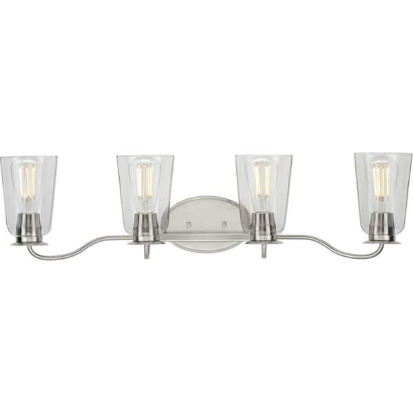 Progress Lighting Durrell Collection 4-Light Brushed Nickel Clear Glass Coastal Bath Vanity Light