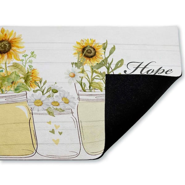 Hope with Country Sunflowers White 18 in. x 30 in. Polyester Non-Slip Outdoor Door Mat