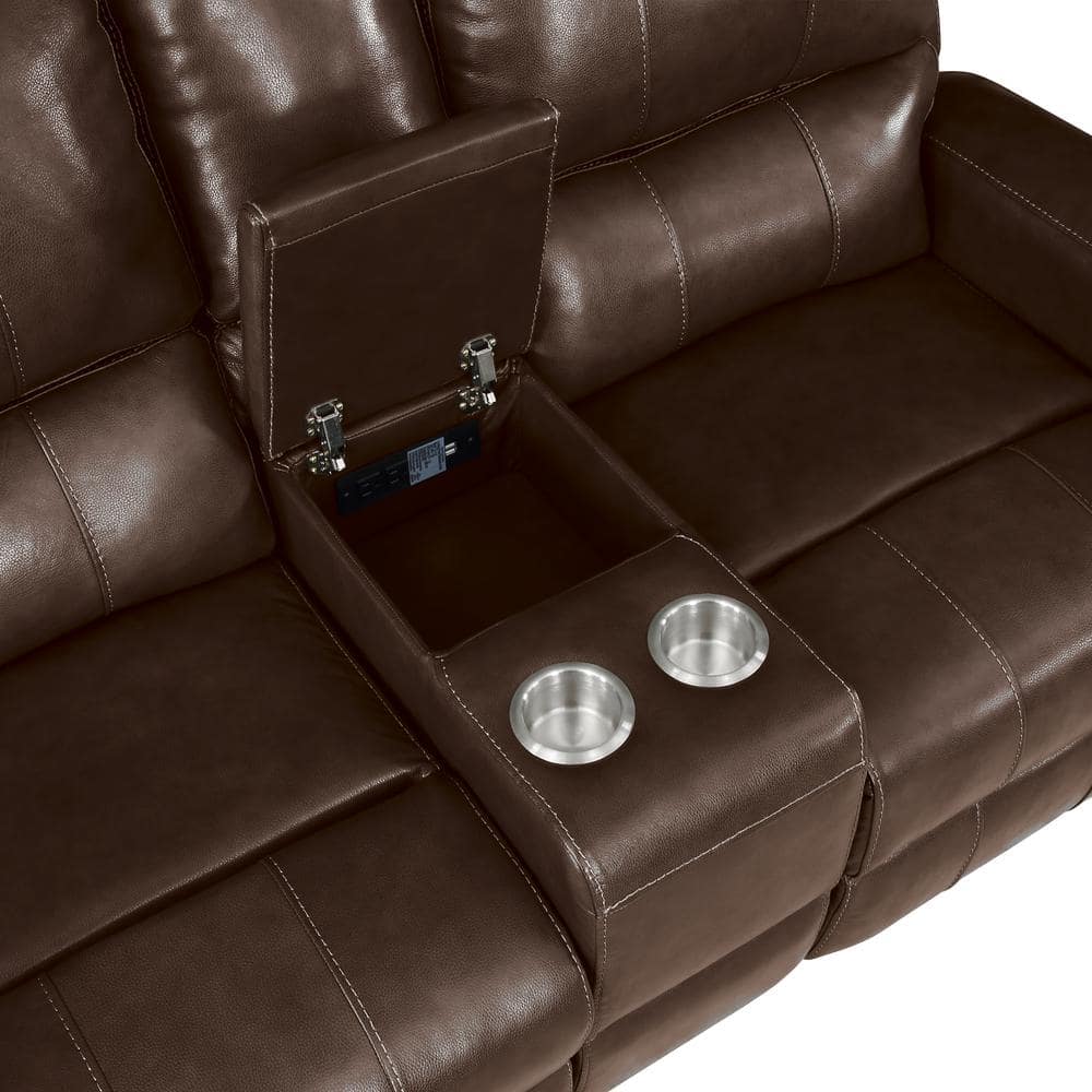 Dark Brown Leather 2-Piece Sofa and Loveseat Set with Storage