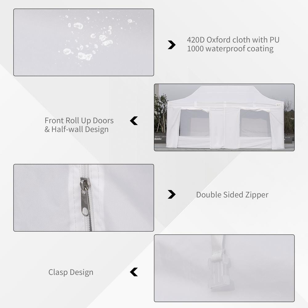 White Adjustable Height Pop-Up Canopy Tent with Sidewalls