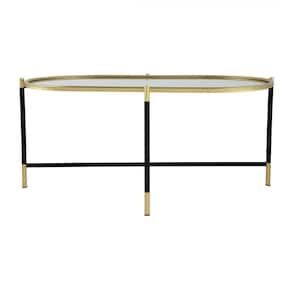 Custom Series 25 in. Gold and Black Oval Wood Coffee Table with Iron Frame