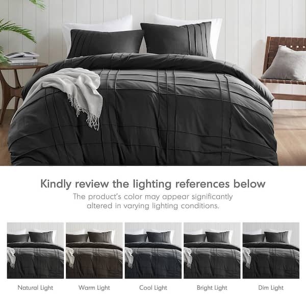 Porter 3-Piece Black Microfiber King Soft Washed Pleated Duvet Cover Set