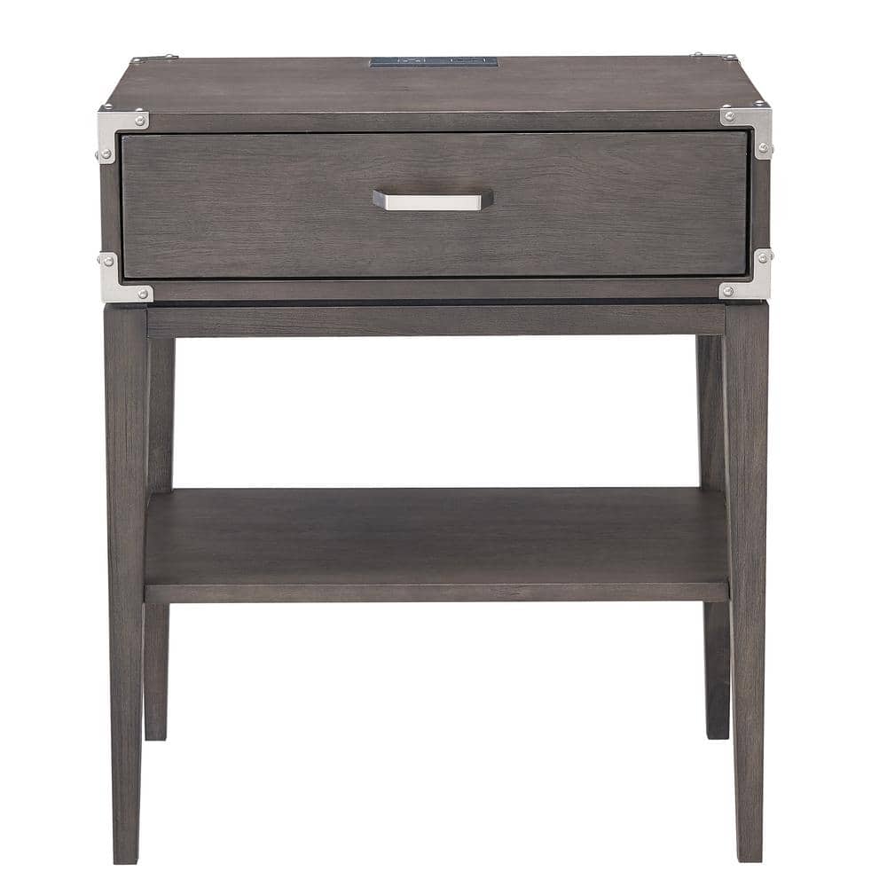 Beckett Anthracite Solid Wood Nightstand with USB Charging Port
