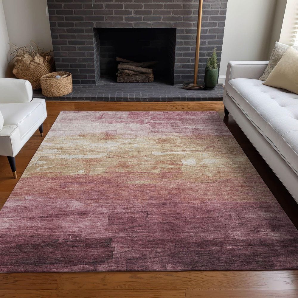 Addison Red and Beige Stripe Synthetic Washable Rug, 3' x 5'