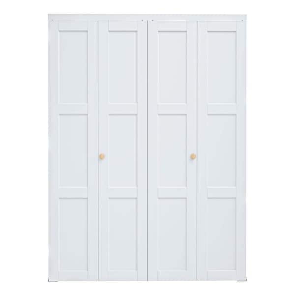60 in. x 80 in. 3-Lite Panel Solid Core MDF White Finished Composite Closet Bi-Fold Door with Hardware