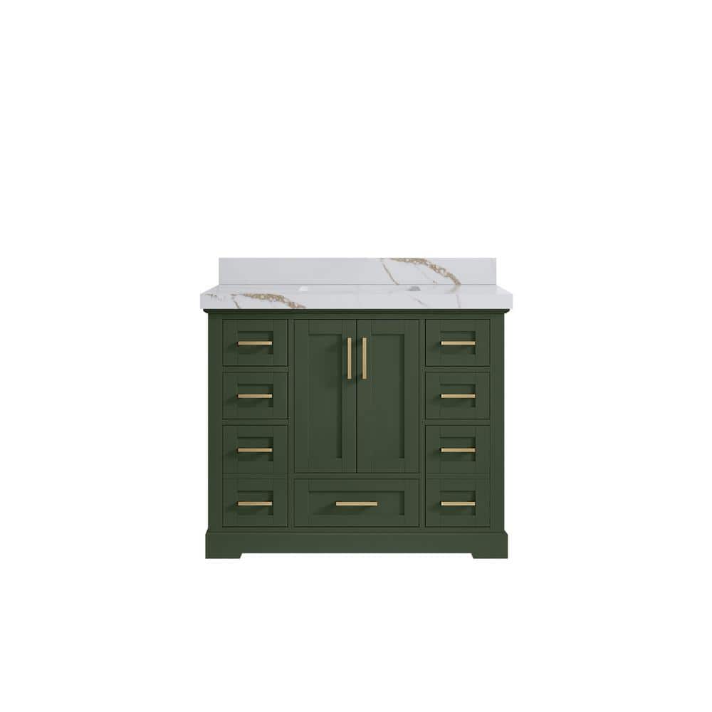 Willow Collections Boston 42 in. W x 22 in. D x 36 in. H Single Sink Bath Vanity in Pewter Green with 2 in. Calacatta Gold Top, Fine Grain