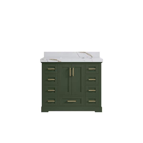 Willow Collections Boston 42 in. W x 22 in. D x 36 in. H Single Sink Bath Vanity in Pewter Green with 2 in. Calacatta Gold Quartz. Top