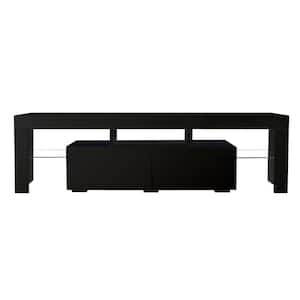 FUFU&GAGA Black Wood Entertainment Center with LED Light and 3 Drawers ...