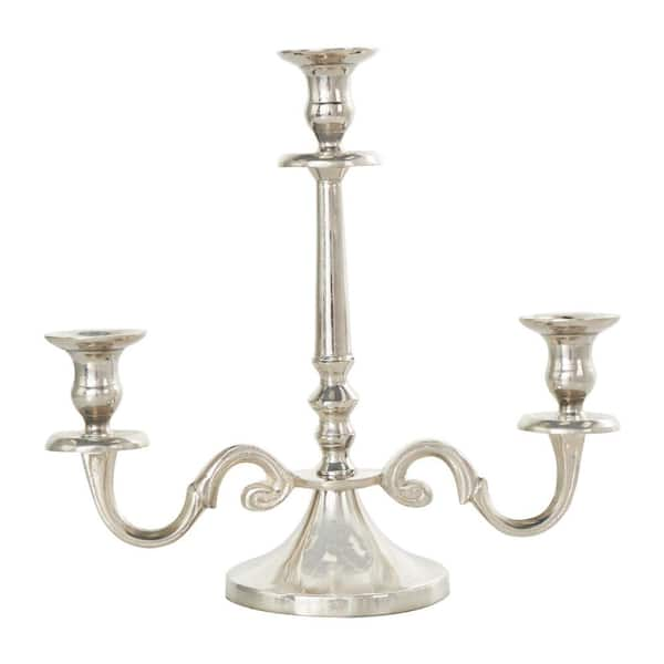 Novogratz 14 in. Silver Aluminum Scrolled Candelabra 044731 - The Home Depot