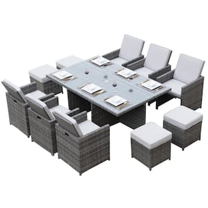 Boise Grey 11-Piece Wicker Outdoor Dining Set with Grey Cushions