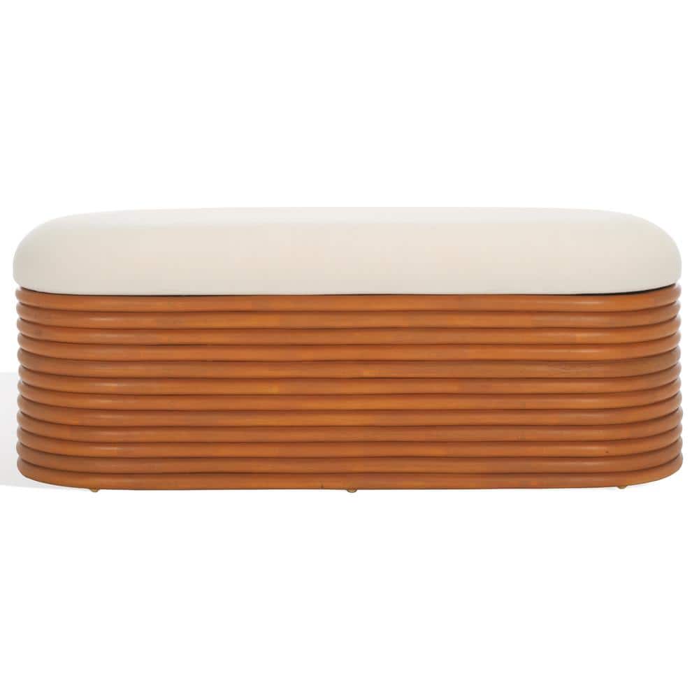 Natural Rattan and White Plywood Storage Bench