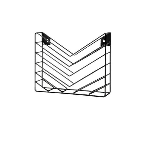 Black 1.5 in x 6 in Metal Wall Mount Magazine Rack