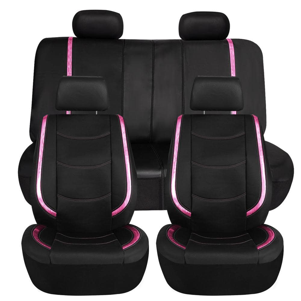 FH Group Brown Black Leatherette Front Bucket Seat Cushion Covers for Auto  Car SUV Truck Van with Hot Pink Dash Mat 