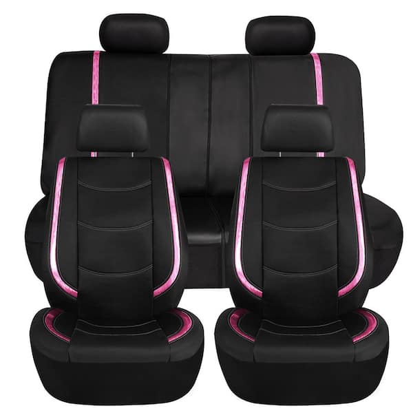 Black Leatherette Car Seat Covers Front Rear Full Set Synthetic Leather Auto